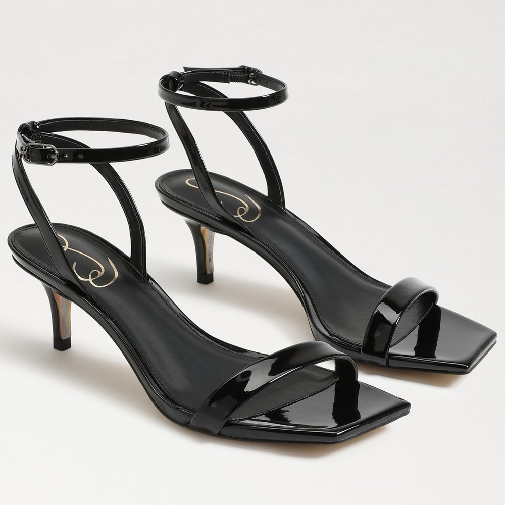Sam Edelman Women's Rayelle Square Toe Mid Heel Sandals - black patent